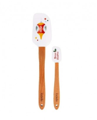 Set 2 spatule cu simboluri de Craciun. silicon si lemn de fag, Joyful - SIMONA'S COOKSHOP